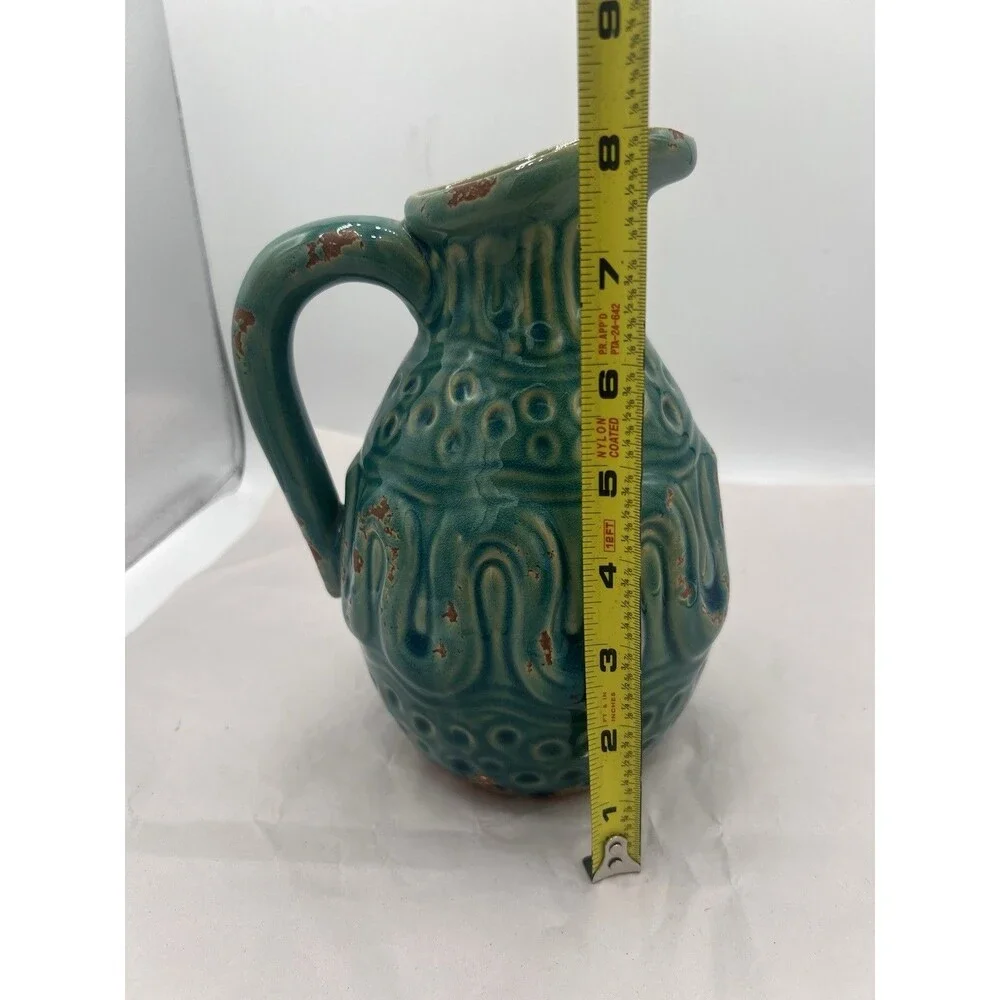 Turquoise Blue Creamer Pitcher Textured 8”